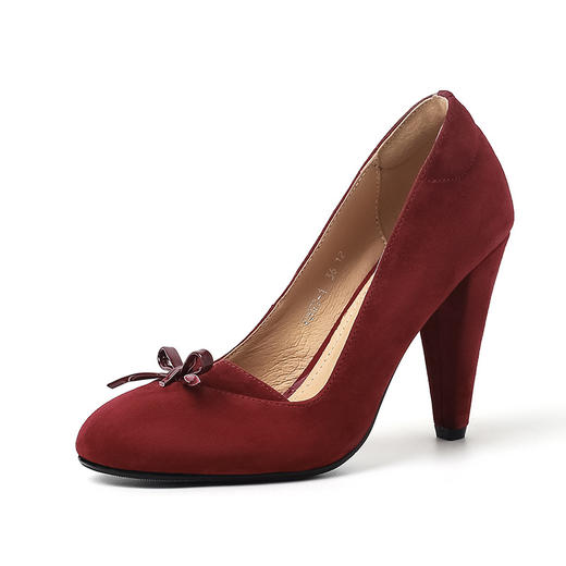 BSH4013015两种跟高大长腿锥形超高跟2024春圆头蝴蝶结羊反绒面单鞋女42大码 商品图4