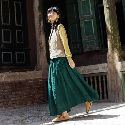 绽放旅行女装533朵/早秋高端进口亚麻人字纹双色色织翻领收腰马甲 商品图3