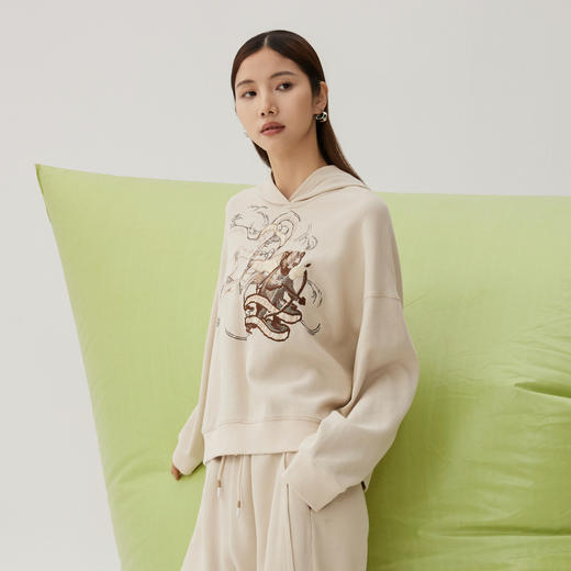 谜底连帽卫衣长袖女2024秋新品休闲风百搭趣味绣花上衣243MV0974 商品图1