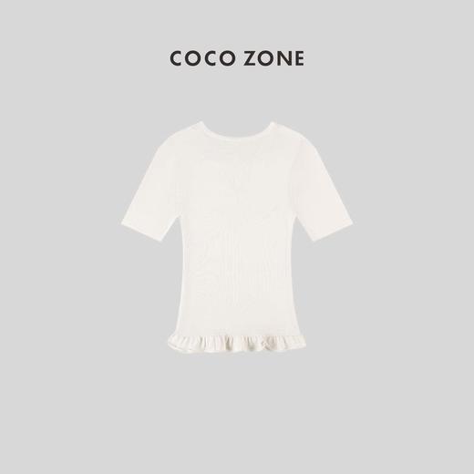 COCO ZONE 通勤风针织短袖上衣修身下摆荷叶边设计  23C18772 商品图1