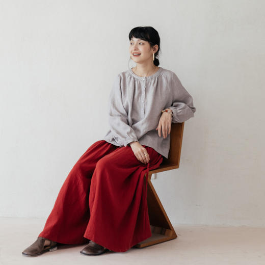 绽放旅行女装525朵/早秋亚麻全腰松紧文艺宽松透气阔腿裤飘逸裤裙 商品图2