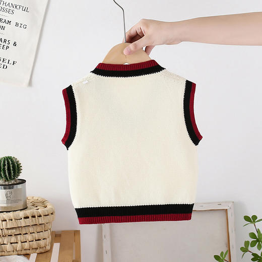 男童针织马甲V领春秋外穿女宝宝毛衣婴儿毛线马夹婴儿坎肩外搭洋 商品图3