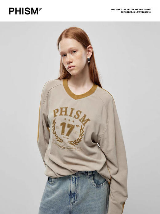 撞色V领长袖T 商品图1