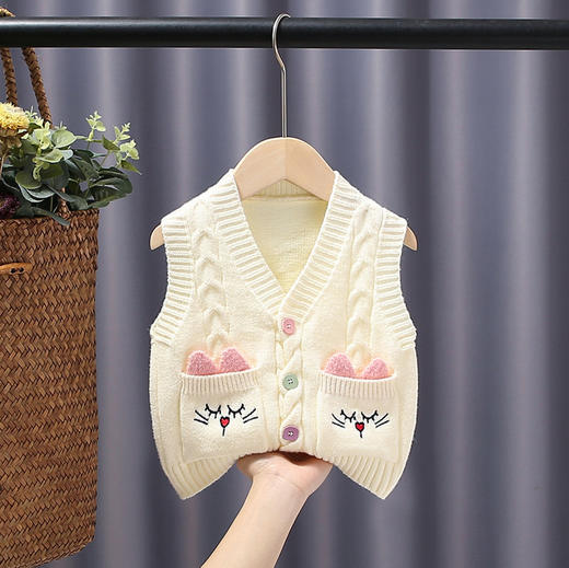 女童针织马甲春秋外穿2024宝宝毛衣婴儿毛线马夹婴儿卡通毛衣背心 商品图1