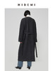 HIDEMI 极简大立体口袋设计感飞行员式领底呢手工式拼接宽肩大廓形绵羊毛厚款长款可拆卸腰带毛呢西装大衣外套 深灰色/藏蓝色 商品缩略图9