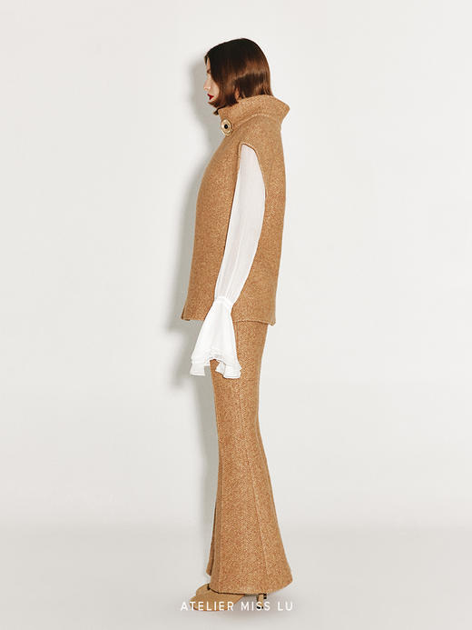 【冬日热橙】宽肩设计绵羊毛针织毛衣 商品图1