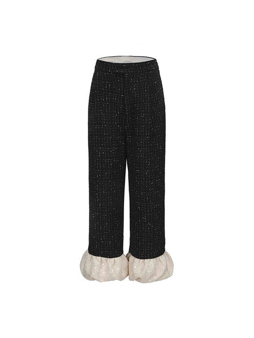 【云朵上的猫】亮片粗花呢花苞下摆直筒长裤 商品图4