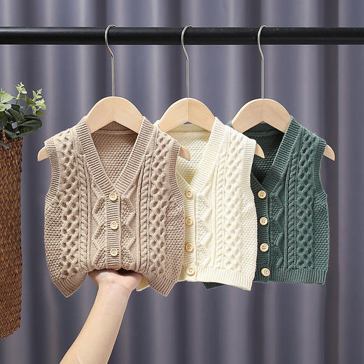 男女童针织马甲春秋外穿V领开衫宝宝毛衣婴儿毛线纯色背心 商品图0