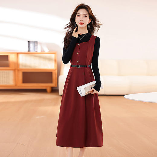 HR WA231139气质时尚优雅纯色收腰显瘦背带连衣裙两件套 商品图1