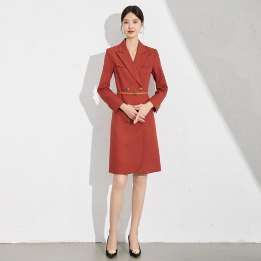 艾尚臣职业连衣裙2024年教师面试女装播音主持人秋季新款西装裙子送腰带 商品图2