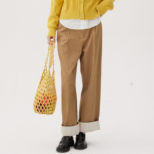 谜底直筒裤女2024秋季新品通勤风宽松裤脚外翻休闲长裤243MK1136 商品图0