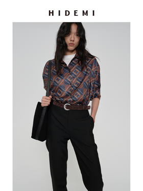 HIDEMI 经典几何印花系列极简廓形感oversize缎面宽松衬衫