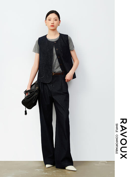 263190209藏青阔腿牛仔裤 商品图1