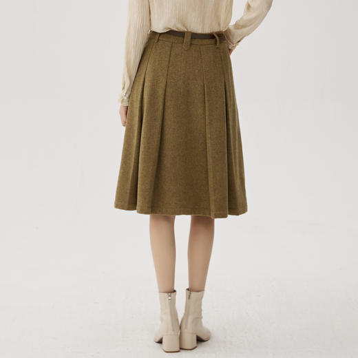 谜底毛呢半身裙2024秋新品通勤风气质高腰百褶裙中长裙243MB1133 商品图2
