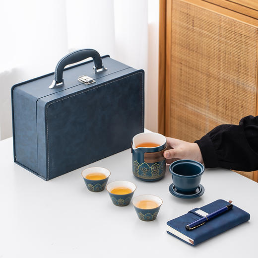 「送礼+自用佳选！礼盒装」旅行功夫茶具套装 户外露营便携式陶瓷古韵堆花商务套装茶叶快客杯餐饮用具 商品图2