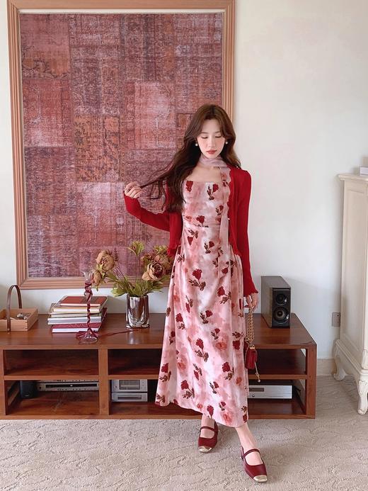 张心子【雾色玫瑰】法式浪漫印花雪纺吊带连衣裙女秋季新款长裙仙 U2408081 商品图12