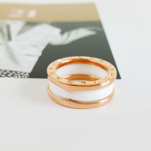 【95新】BVLGARI宝格丽B.zero1系列18K玫瑰金白陶瓷三环弹簧戒指55号170824NJS41 商品图5