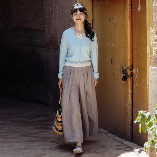 绽放旅行女装525朵/早秋亚麻全腰松紧文艺宽松透气阔腿裤飘逸裤裙 商品图1