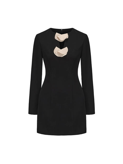 【双月】兰花裁片造型修身长袖连衣裙 商品图4