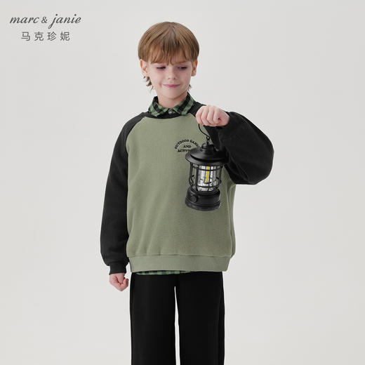 马克珍妮男女童元气休闲撞色摇粒绒卫衣秋冬新款241397 商品图3