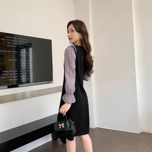 奢姿2025春季新款大码女装撞色钉珠织带裙子胖妹妹蝴蝶结连衣裙9943853512 商品图3