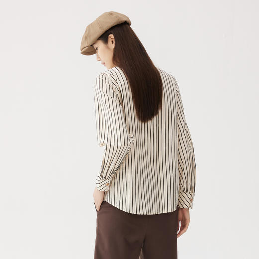 谜底条纹衬衫长袖女2024秋季新品优雅浪漫立体花朵衬衣243MC1148 商品图2