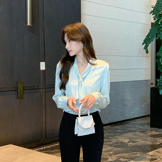 奢姿2024年秋季新款大码女装简约V领系带上衣胖妹妹休闲穿搭套装9943253583 商品图4