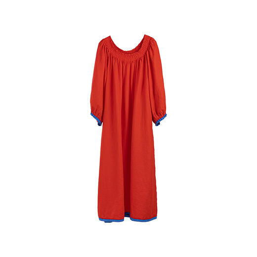 * 绽放602朵/法国进口双支亚麻花边领灯笼版型重磅拼色度假连衣裙 商品图4