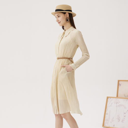 谜底两件套连衣裙长袖2024秋新品气质宽松褶皱感直筒裙243ML1192 商品图1