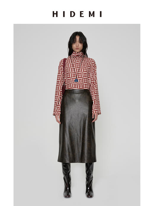HIDEMI 经典几何印花系列极简丝巾多穿式缎面衬衫上衣 商品图2
