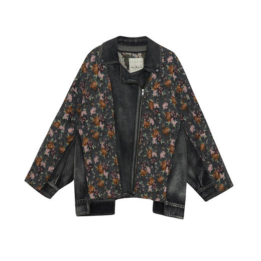 谜底毛呢大衣外套女2024秋新品复古风牛仔拼接呢子外套243MD0998 商品图4