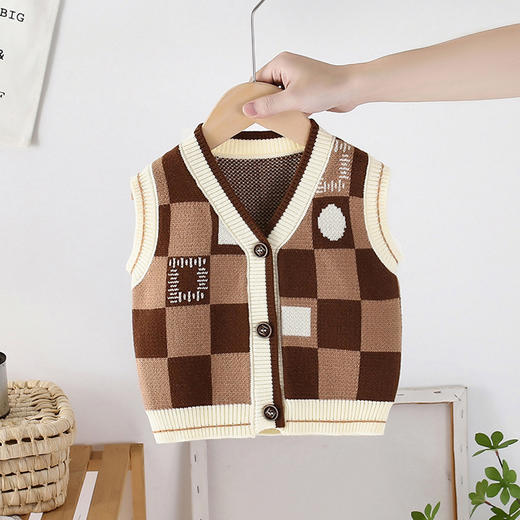 男女童针织马甲春秋外穿坎肩宝宝毛衣毛线开衫马夹婴儿V领背心 商品图1