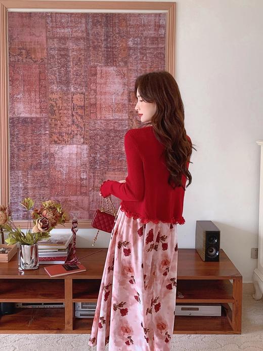 张心子【雾色玫瑰】法式浪漫印花雪纺吊带连衣裙女秋季新款长裙仙 U2408081 商品图11