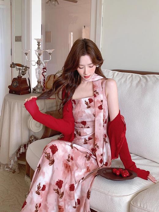 张心子【雾色玫瑰】法式浪漫印花雪纺吊带连衣裙女秋季新款长裙仙 U2408081 商品图2