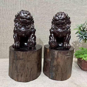 精雕狮子°拆房老料摆件（对）