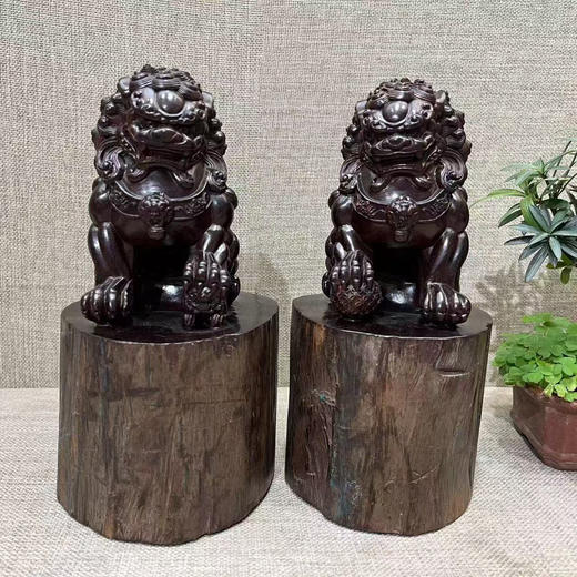 精雕狮子°拆房老料摆件（对） 商品图0