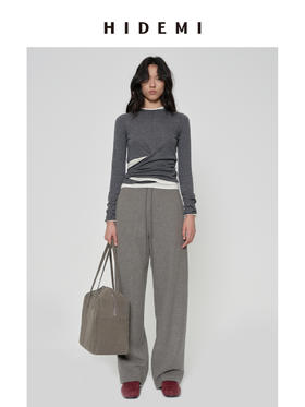 HIDEMI 进口澳洲极细美利奴羊毛圆领绑带设计感多穿式长袖毛衣 炭灰色/原白色