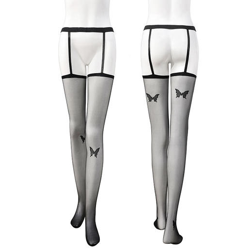 霏慕 蝴蝶提花连腰吊带一体丝袜吊袜带黑丝性感情趣内衣7361 黑【单件连腰吊带一体丝袜】 均码 商品图12