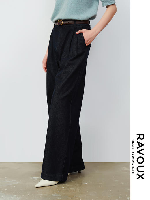 263190209藏青阔腿牛仔裤 商品图4