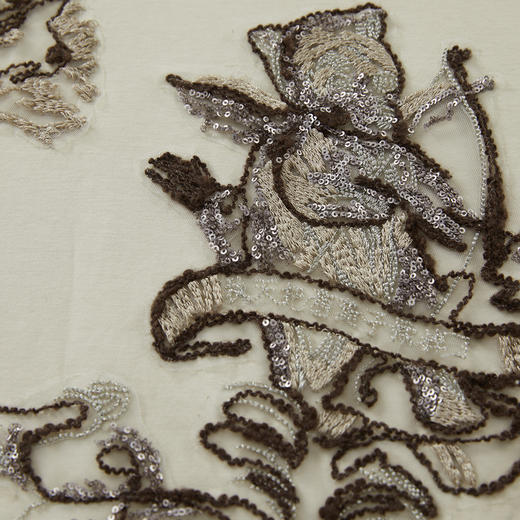 谜底圆领T恤短袖女2024秋新品百搭休闲趣味绣花宽松上衣243MT1008 商品图3