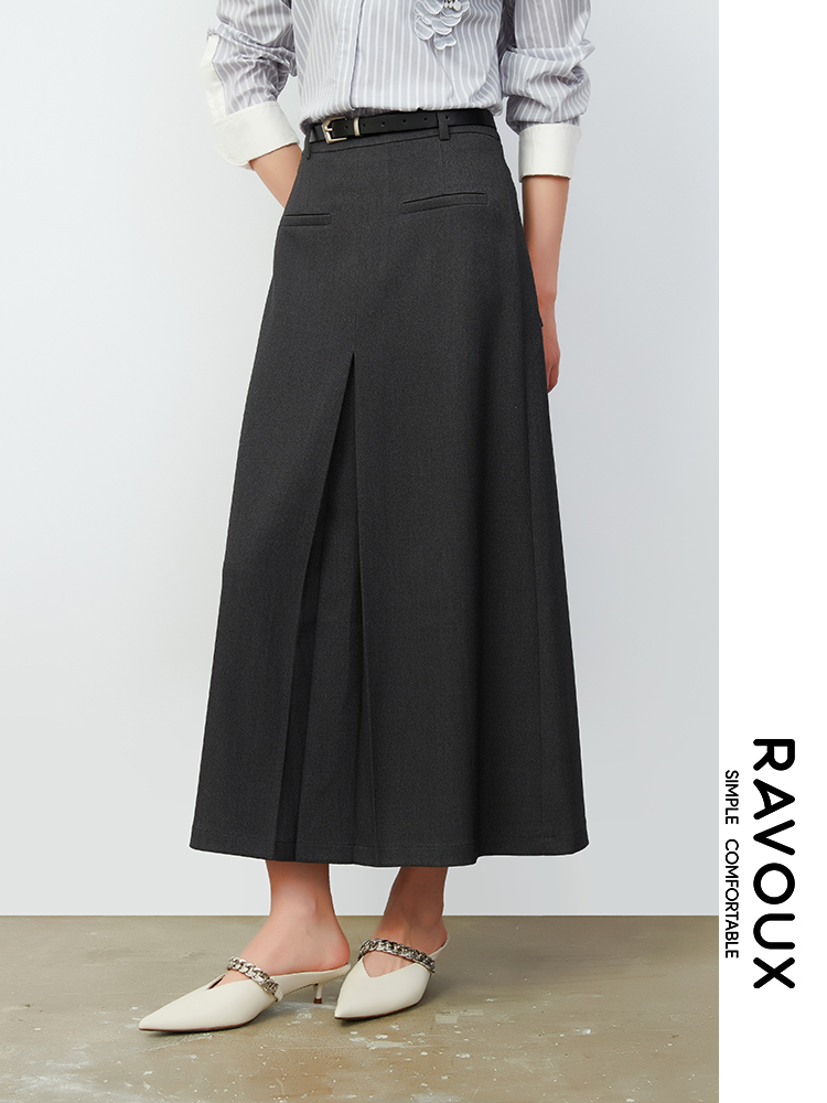 263129913前片打褶高腰半裙