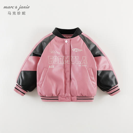 马克珍妮女童潮酷赛车夹棉拼接皮衣2024年秋冬新款241258 商品图3