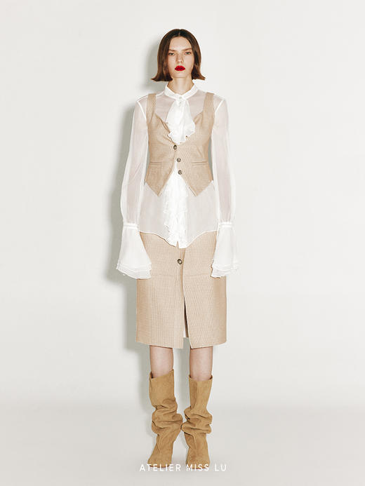 【温特斯诺】多裁片拼接修身羊毛灯芯绒半裙 商品图0