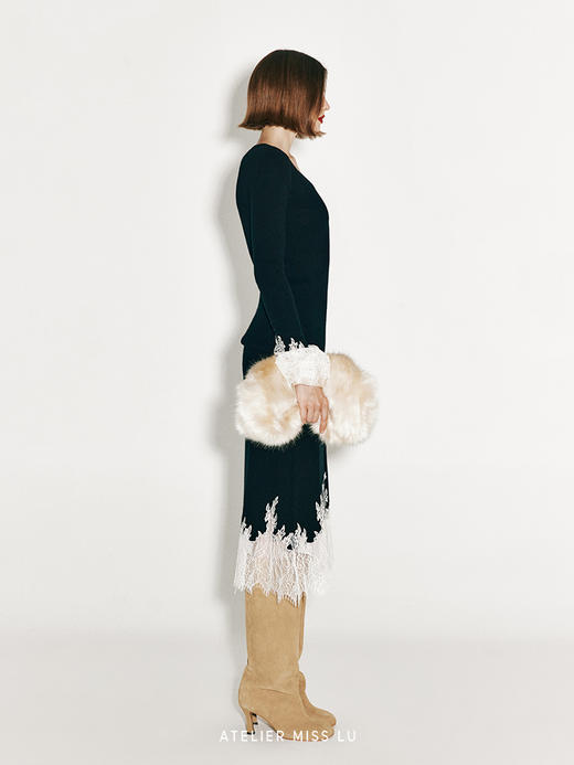 【一片轻云】加长睫毛蕾丝拼接羊绒羊毛混纺上衣 商品图3