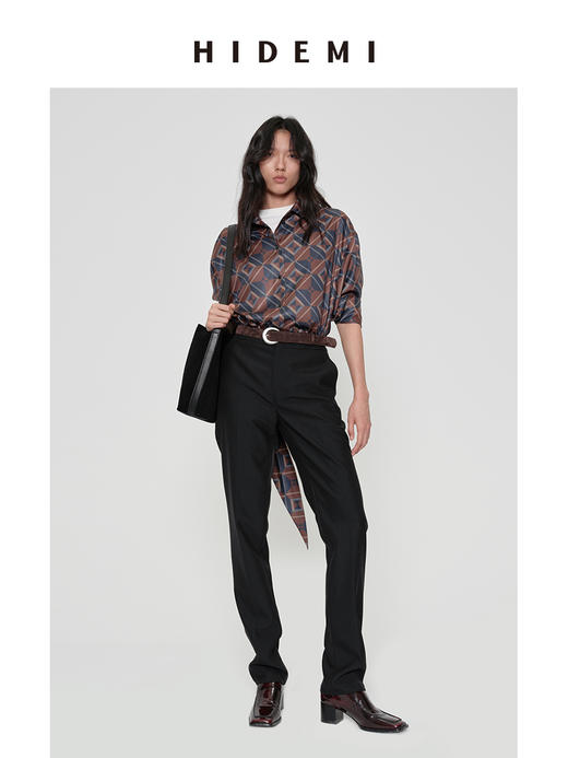 HIDEMI 经典几何印花系列极简廓形感oversize缎面宽松衬衫 商品图2