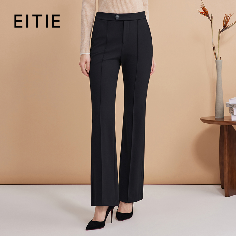 EITIE爱特爱修身微弹舒适百搭经典黑色直筒长裤休闲裤秋新款C2405406