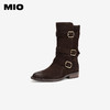 MIO米奥秋冬质感小众酷飒骑士靴复古扣带厚底圆头靴子女M245781391 商品缩略图1