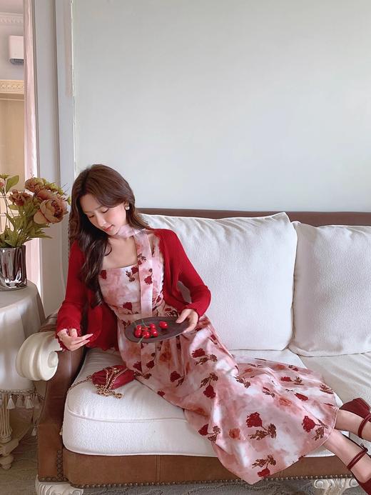 张心子【雾色玫瑰】法式浪漫印花雪纺吊带连衣裙女秋季新款长裙仙 U2408081 商品图8