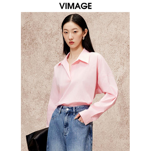 VIMAGE纬漫纪秋季新款简约时尚粉色通勤显瘦衬衫上衣V2213843 商品图5