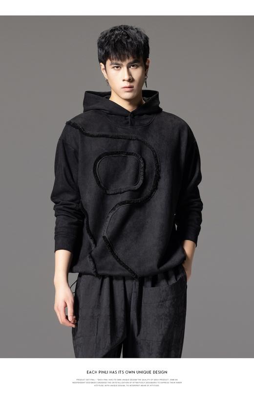 PINLI品立秋季新款流苏连帽套头卫衣男潮牌宽松休闲帽衫上衣B243109022 商品图8